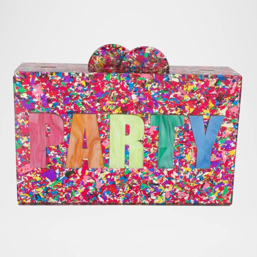 NEW NWT BARI LYNN PARTY ACRYLIC CLUTCH $90 RAINBOW CHAIN STRAP - Picture 2 of 5